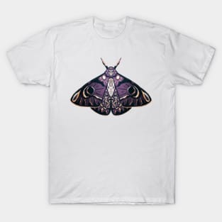 Graphic Purple, Yellow, and Black Moth Sketch Artwork T-Shirt